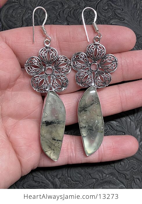 Epidote Included Prehnite Earrings Stone Crystal Jewelry - #DMTsNVJuMAw-1