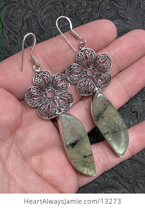 Epidote Included Prehnite Earrings Stone Crystal Jewelry - #DMTsNVJuMAw-2