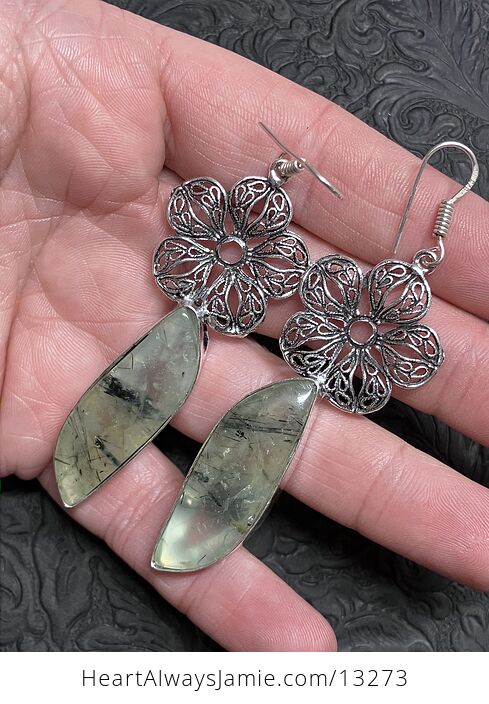 Epidote Included Prehnite Earrings Stone Crystal Jewelry - #DMTsNVJuMAw-3