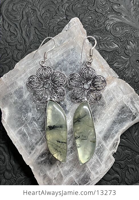 Epidote Included Prehnite Earrings Stone Crystal Jewelry - #DMTsNVJuMAw-6