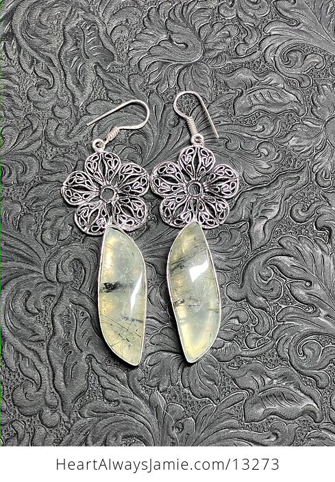 Epidote Included Prehnite Earrings Stone Crystal Jewelry - #DMTsNVJuMAw-4