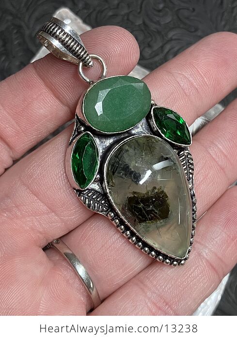 Epidote Included Prehnite Leaf Pendant Stone Crystal Jewelry - #lqB0SPDF4Fw-3