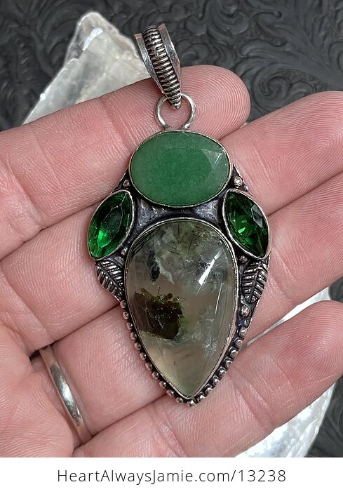 Epidote Included Prehnite Leaf Pendant Stone Crystal Jewelry - #lqB0SPDF4Fw-2