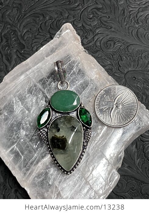 Epidote Included Prehnite Leaf Pendant Stone Crystal Jewelry - #lqB0SPDF4Fw-6