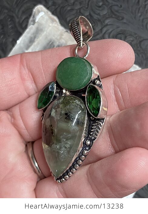 Epidote Included Prehnite Leaf Pendant Stone Crystal Jewelry - #lqB0SPDF4Fw-4