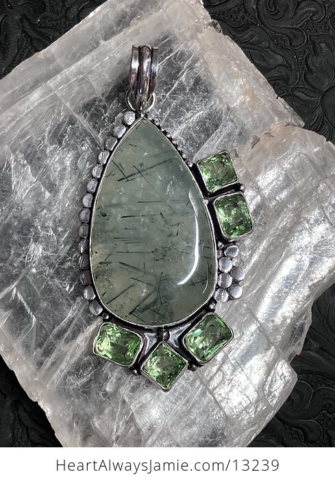 Epidote Included Prehnite Pendant Stone Crystal Jewelry - #866xmzZTBdM-1