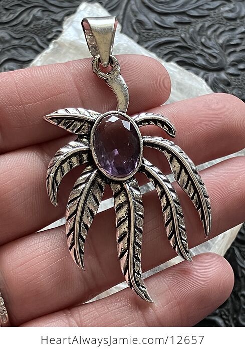 Faceted Amethyst Cannabis Leaf Stone Jewelry Crystal Pendant - #A9Yic87hBQ0-2