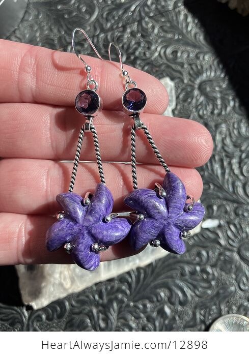 Faceted Amethyst Gems and Purple Starfish Dangle Stone Crystal Jewelry Earrings - #gk0ixm3VuPo-1