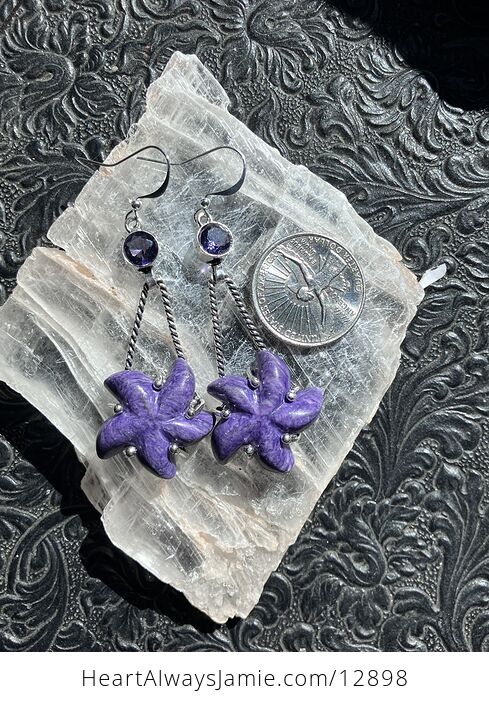 Faceted Amethyst Gems and Purple Starfish Dangle Stone Crystal Jewelry Earrings - #gk0ixm3VuPo-3