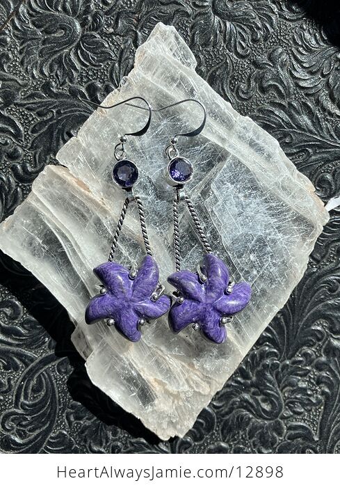 Faceted Amethyst Gems and Purple Starfish Dangle Stone Crystal Jewelry Earrings - #gk0ixm3VuPo-2