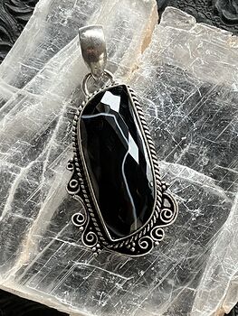 Faceted Black Banded Onyx Chalcedony Stone Jewelry Crystal Pendant #jQsoxARTorU