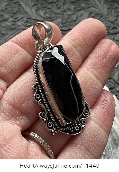 Faceted Black Banded Onyx Chalcedony Stone Jewelry Crystal Pendant - #jQsoxARTorU-5