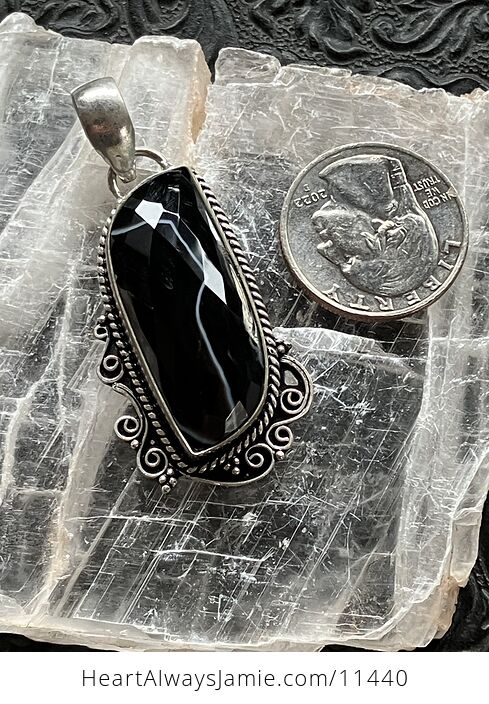 Faceted Black Banded Onyx Chalcedony Stone Jewelry Crystal Pendant - #jQsoxARTorU-2