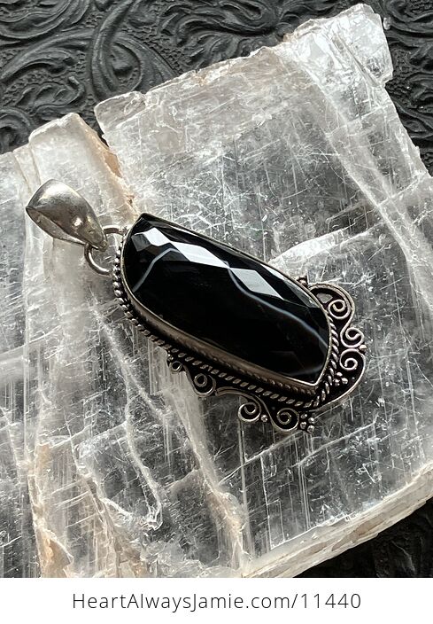 Faceted Black Banded Onyx Chalcedony Stone Jewelry Crystal Pendant - #jQsoxARTorU-3