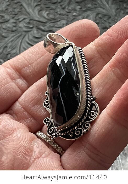 Faceted Black Banded Onyx Chalcedony Stone Jewelry Crystal Pendant - #jQsoxARTorU-6