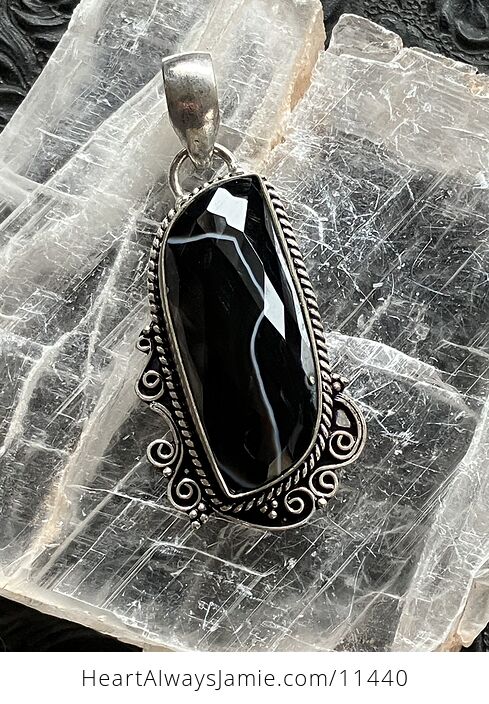 Faceted Black Banded Onyx Chalcedony Stone Jewelry Crystal Pendant - #jQsoxARTorU-1