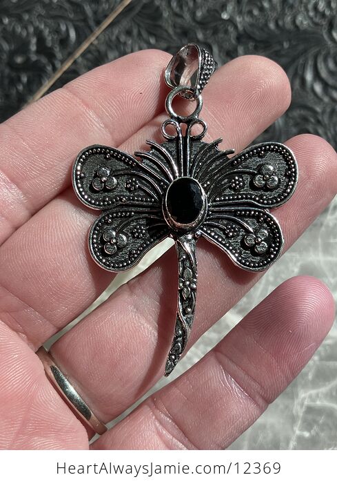 Faceted Black Onyx Dragonfly Stone Jewelry Crystal Pendant - #7RUvDCOdFCE-1