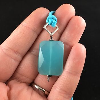 Faceted Blue Chalcedony Jewelry Pendant Necklace #Kv26ta05pAs