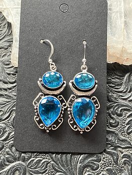 Faceted Blue Topaz Crescent Moon Crystal Stone Jewelry Earrings #Q42kxiEeing