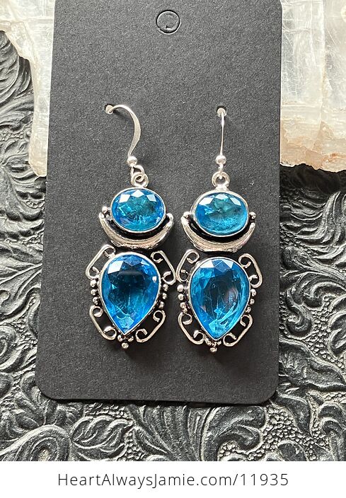 Faceted Blue Topaz Crescent Moon Crystal Stone Jewelry Earrings - #Q42kxiEeing-1
