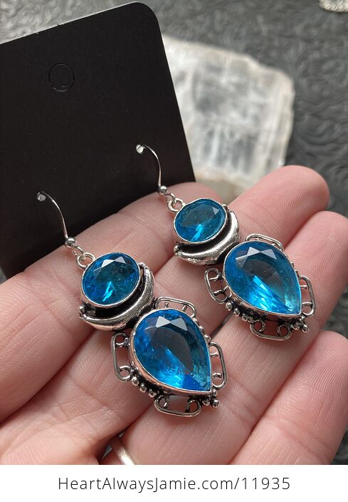 Faceted Blue Topaz Crescent Moon Crystal Stone Jewelry Earrings - #Q42kxiEeing-4