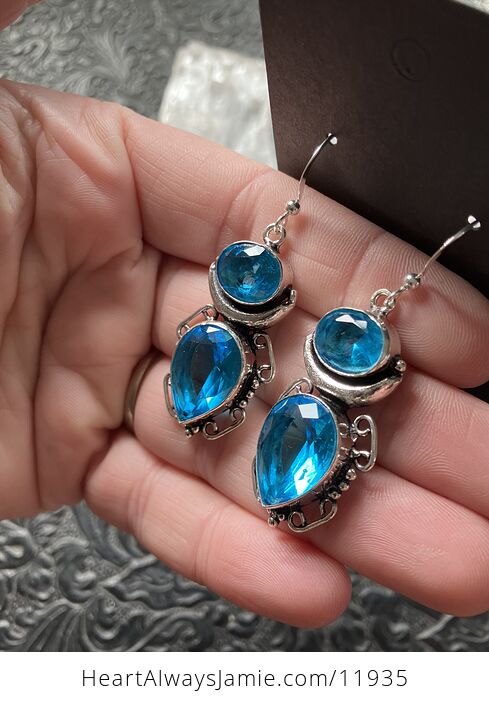 Faceted Blue Topaz Crescent Moon Crystal Stone Jewelry Earrings - #Q42kxiEeing-5