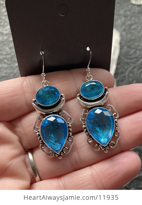 Faceted Blue Topaz Crescent Moon Crystal Stone Jewelry Earrings - #Q42kxiEeing-3