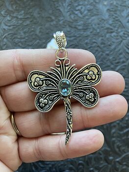 Faceted Blue Topaz Dragonfly Stone Jewelry Crystal Pendant #ZFMZ6ZnOctw