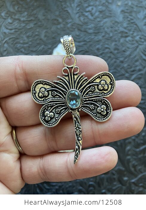 Faceted Blue Topaz Dragonfly Stone Jewelry Crystal Pendant - #ZFMZ6ZnOctw-1