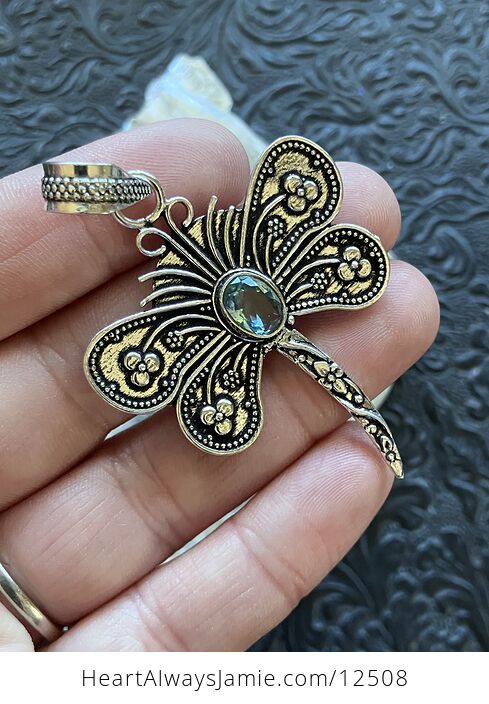 Faceted Blue Topaz Dragonfly Stone Jewelry Crystal Pendant - #ZFMZ6ZnOctw-2