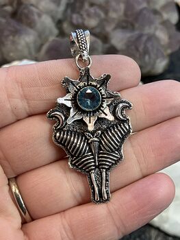Faceted Blue Topaz Luna Moth Sun Crescent Moon Lunar Mystic Handcrafted Stone Jewelry Crystal Pendant #rOZUDcRFDPo