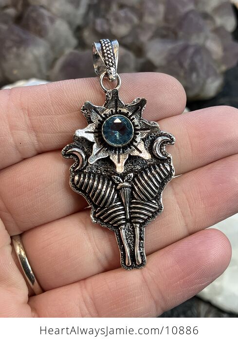 Faceted Blue Topaz Luna Moth Sun Crescent Moon Lunar Mystic Handcrafted Stone Jewelry Crystal Pendant - #rOZUDcRFDPo-1