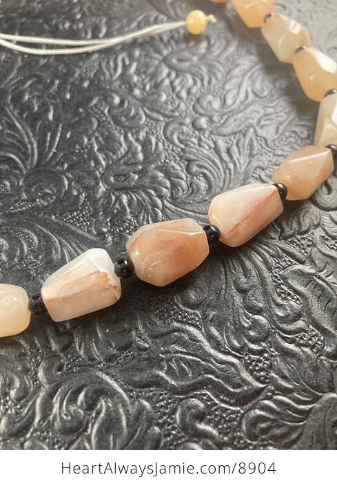 Faceted Brazilian Red Orange Chalcedony Stone Bead Necklace - #gK99CRWwxvM-2