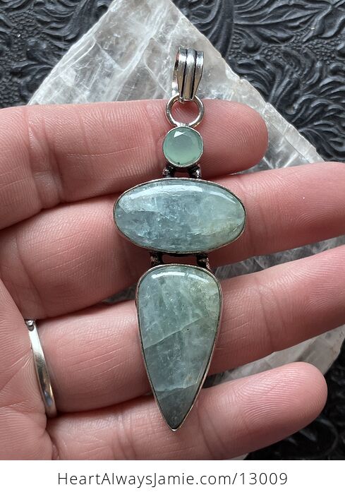 Faceted Chalcedony over Natural Aquamarine Pendant Crystal Stone Jewelry - #hzLe6sT7mto-2