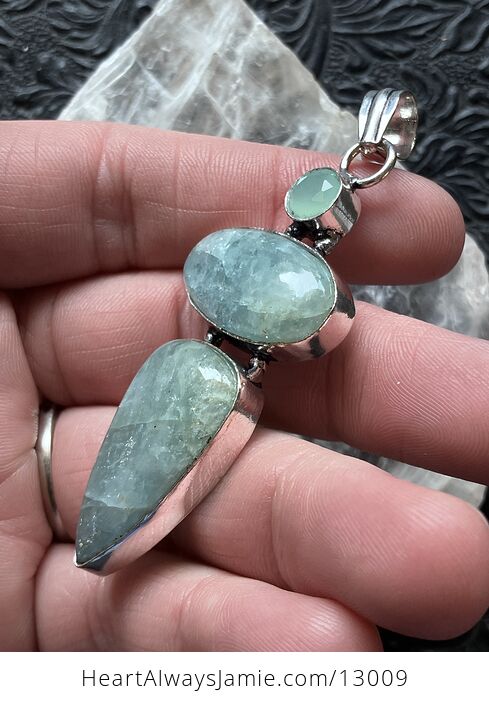 Faceted Chalcedony over Natural Aquamarine Pendant Crystal Stone Jewelry - #hzLe6sT7mto-4