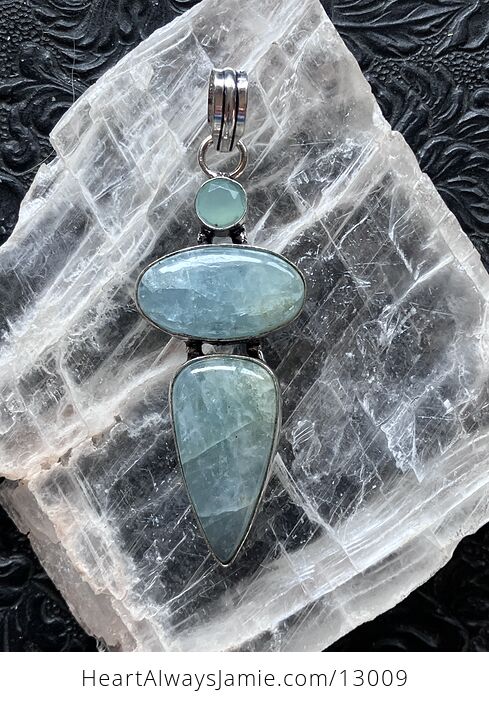 Faceted Chalcedony over Natural Aquamarine Pendant Crystal Stone Jewelry - #hzLe6sT7mto-1