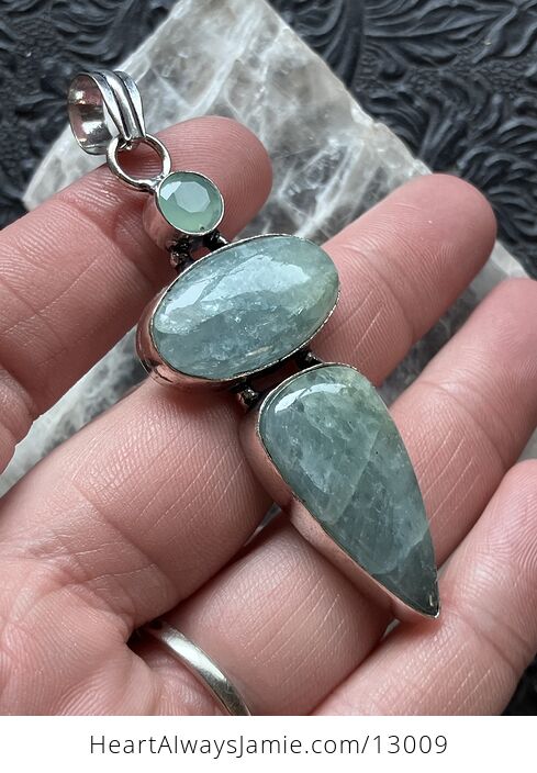 Faceted Chalcedony over Natural Aquamarine Pendant Crystal Stone Jewelry - #hzLe6sT7mto-3