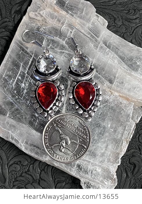 Faceted Garnet and Colorless Topaz Crescent Moon Crystal Stone Jewelry Earrings - #Cxy4NlhxcQc-4