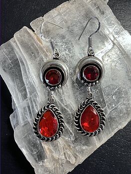 Faceted Garnet Red Gem Crescent Moon Crystal Stone Jewelry Earrings #T36EpLV8THE