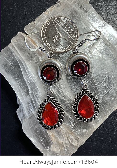 Faceted Garnet Red Gem Crescent Moon Crystal Stone Jewelry Earrings - #T36EpLV8THE-3