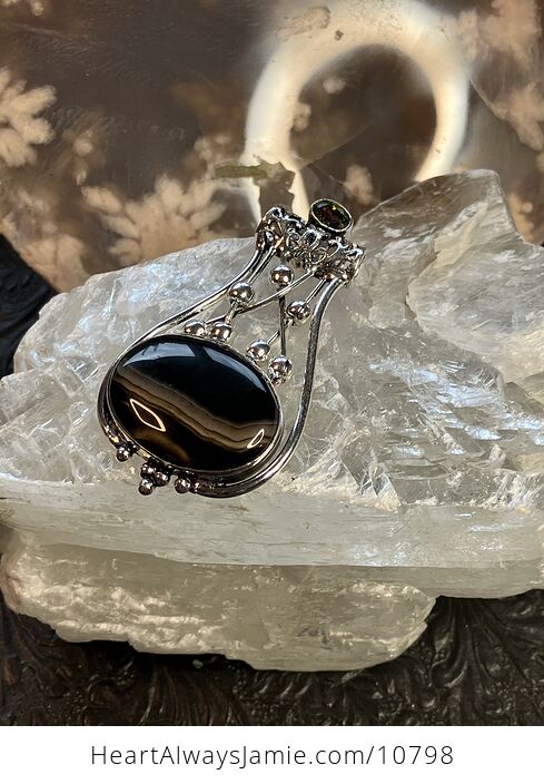 Faceted Gem and Banded Black Agate Gemstone Jewelry Crystal Fidget Pendant - #Vz2vt8WMKsQ-2