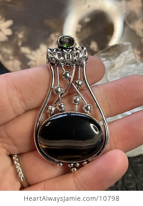 Faceted Gem and Banded Black Agate Gemstone Jewelry Crystal Fidget Pendant - #Vz2vt8WMKsQ-1