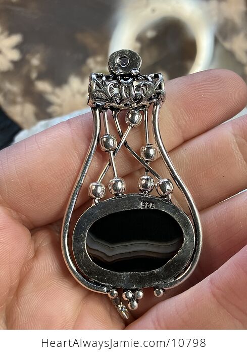 Faceted Gem and Banded Black Agate Gemstone Jewelry Crystal Fidget Pendant - #Vz2vt8WMKsQ-5