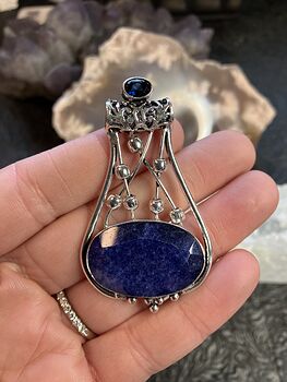 Faceted Gem and Simulated Blue Sapphire Gemstone Jewelry Crystal Fidget Pendant #Xd33kVUB1uU