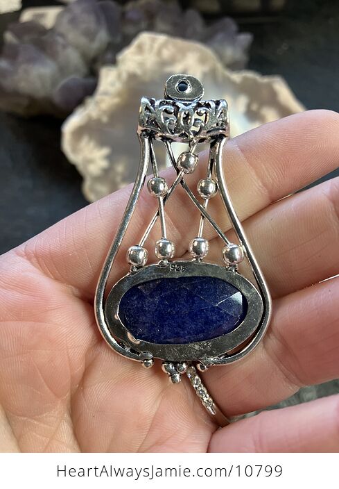 Faceted Gem and Simulated Blue Sapphire Gemstone Jewelry Crystal Fidget Pendant - #Xd33kVUB1uU-4