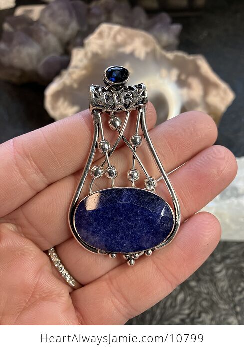 Faceted Gem and Simulated Blue Sapphire Gemstone Jewelry Crystal Fidget Pendant - #Xd33kVUB1uU-1