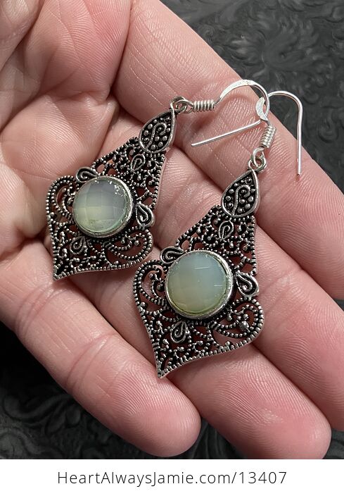 Faceted Green Chalcedony Crystal Earrings - #LRWyozvNzrE-4