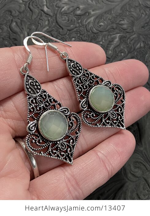 Faceted Green Chalcedony Crystal Earrings - #LRWyozvNzrE-3