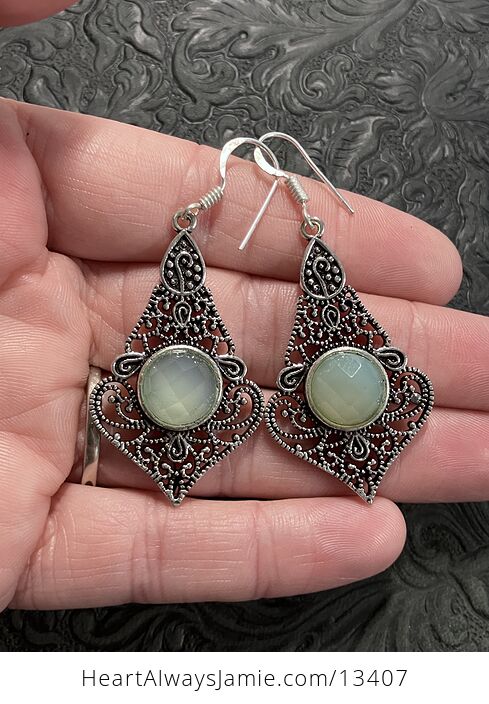 Faceted Green Chalcedony Crystal Earrings - #LRWyozvNzrE-2