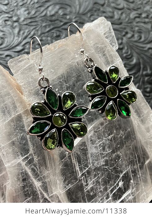 Faceted Green Flower Stone Crystal Jewelry Earrings - #NlyrV2HE0Bk-3